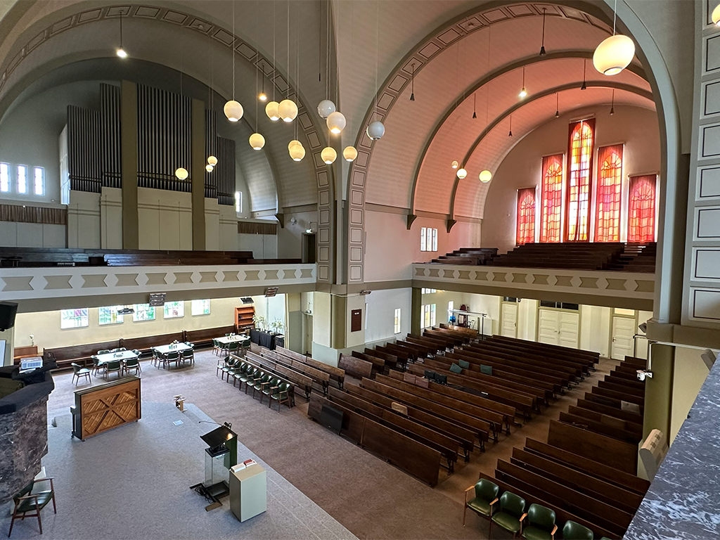 Kerkzaal Zuiderkerk perspectief richting orgel