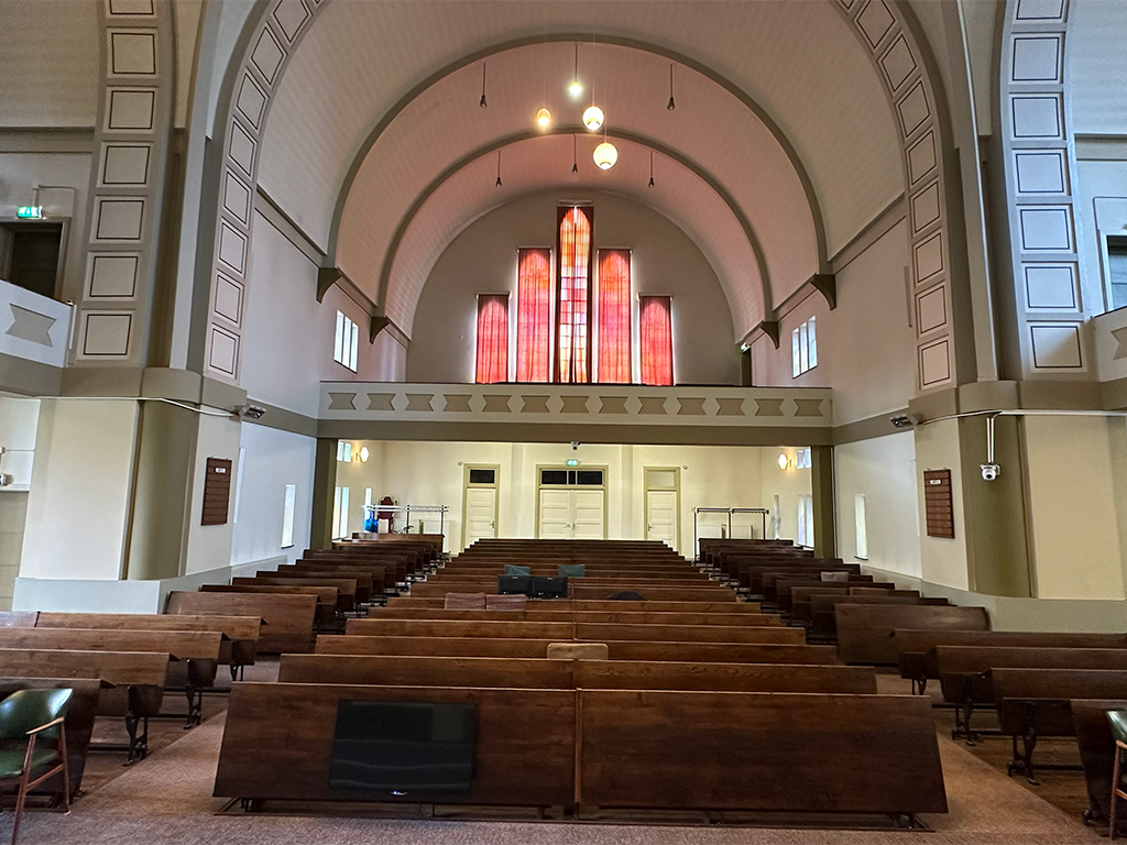 Kerkzaal Zuiderkerk perspectief richting hoofdingang